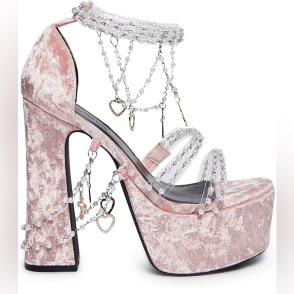 Sugar Thrillz Shoes - Dolls Kill Sugar Thrills Holy Revelation pink velvet platform heel. Size 5